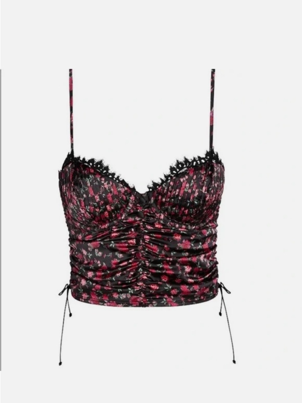 For Love & Lemons Black Bustier Bra Crop Top Floral Festival Coquette Medium